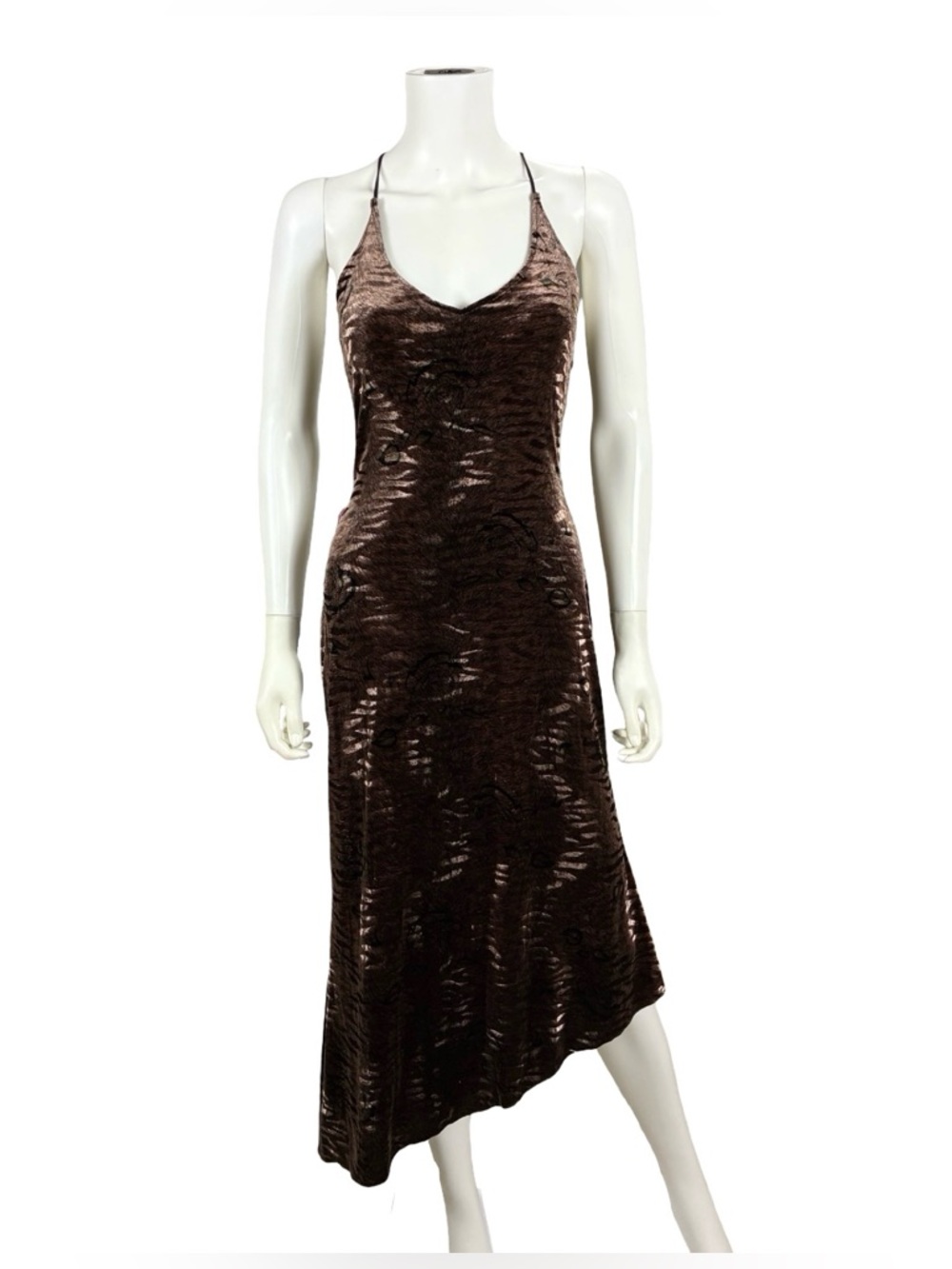 Toni Francesc Vintage Brown Velvet Rose Print Dress